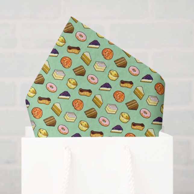 Papier Mousseline Pixel Art Delicious Cakes Pattiserie Motif (Sac cadeau)