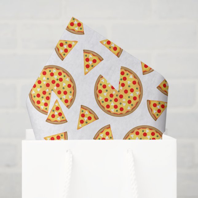 Papier Mousseline Pizza et tranches de cool motif sur blanc (Sac cadeau)