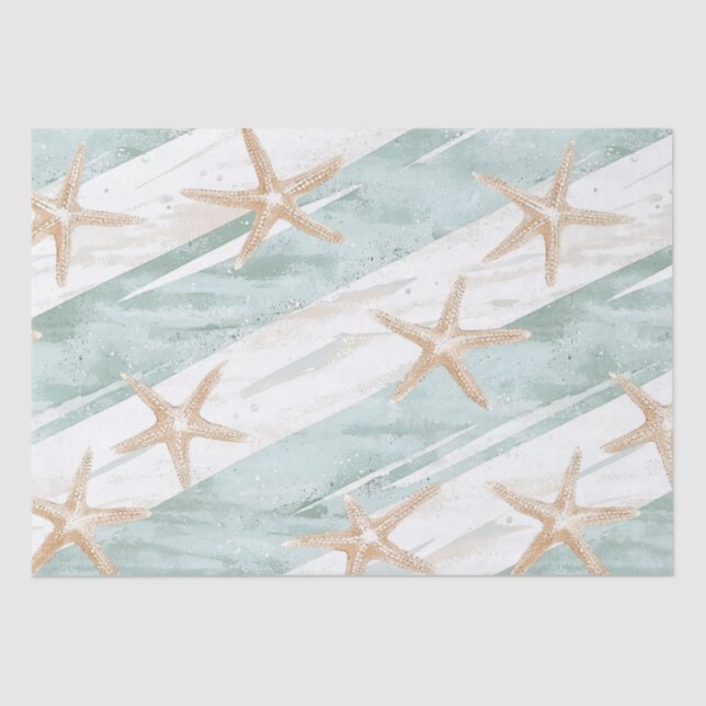 Papier Mousseline Plage Aqua Mint Starfish Stripes Anniversaire (Recto)