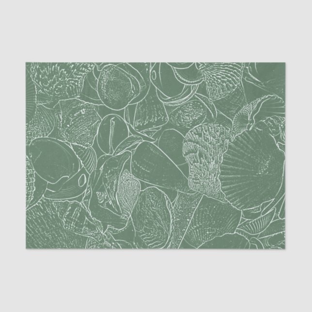 Papier Mousseline Plage Coastal Sea Shell Vert Blanc Découpage (Recto)