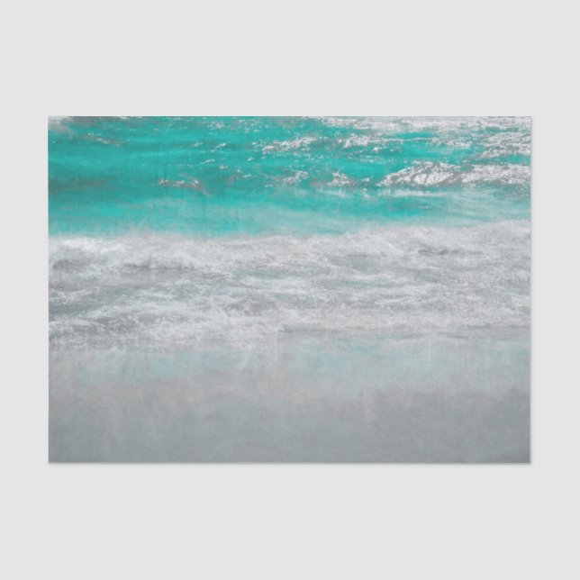 Papier Mousseline Plage Côte Turquoise Océan Vagues Art Tropical (Recto)