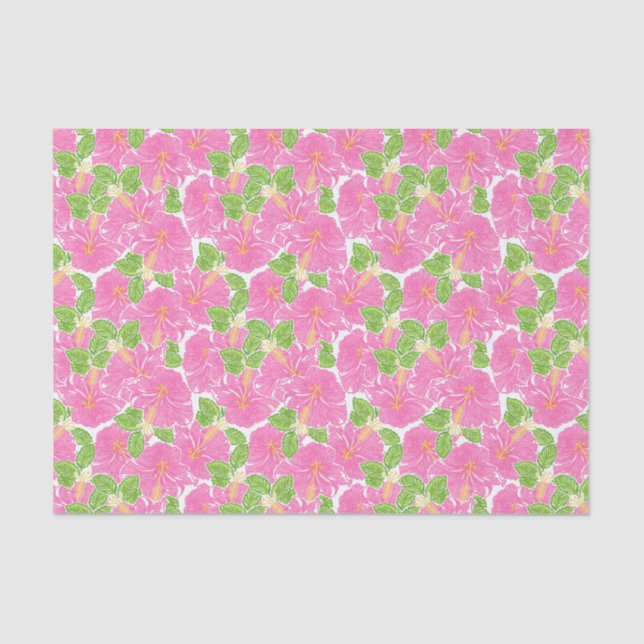 Papier Mousseline Plage De Palm De Plage Rose Hibiscus Fleurs (Recto)