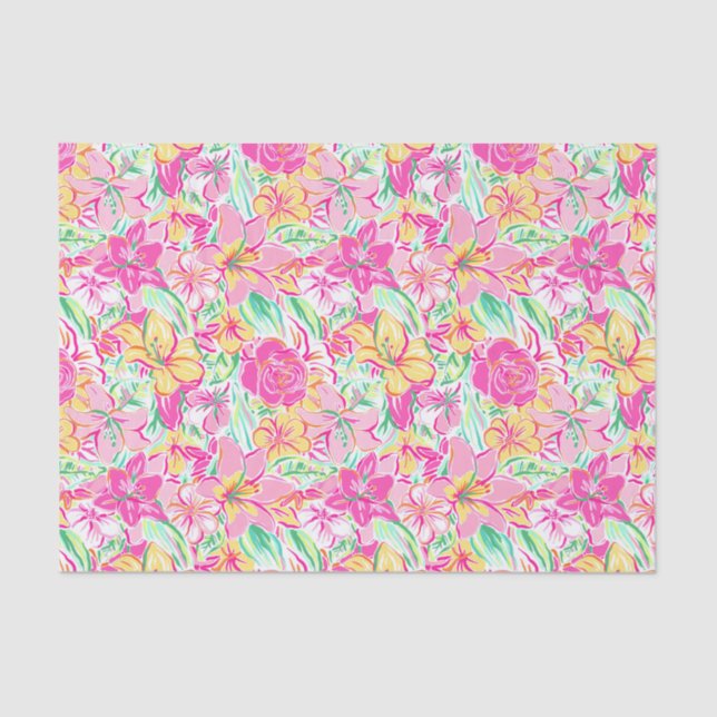 Papier Mousseline Plage de Palm Preppy Imprimer Fleurs Lys Rose et J (Recto)