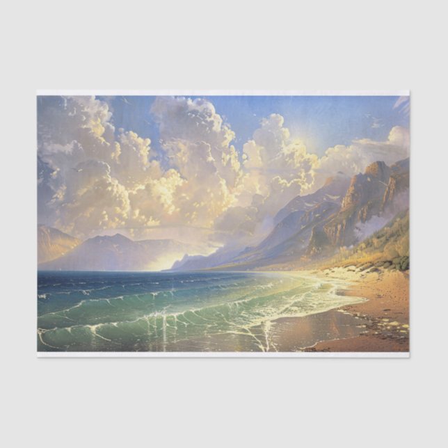 Papier Mousseline Plage Sunset Moody Peinture paysage Découpage (Recto)