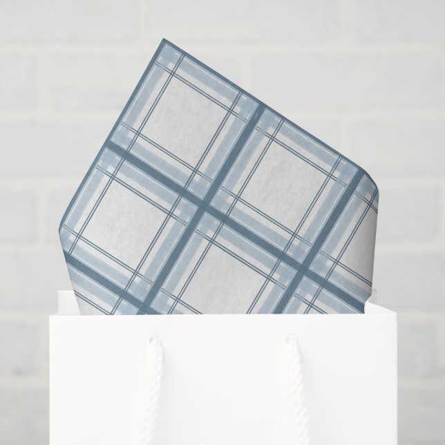 Papier Mousseline Plaid bleu et crème (Sac cadeau)