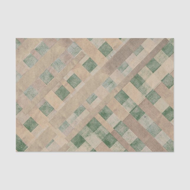 Papier Mousseline Plaid est devenu mauvais Grunge Green Gold Tissu P (Recto)