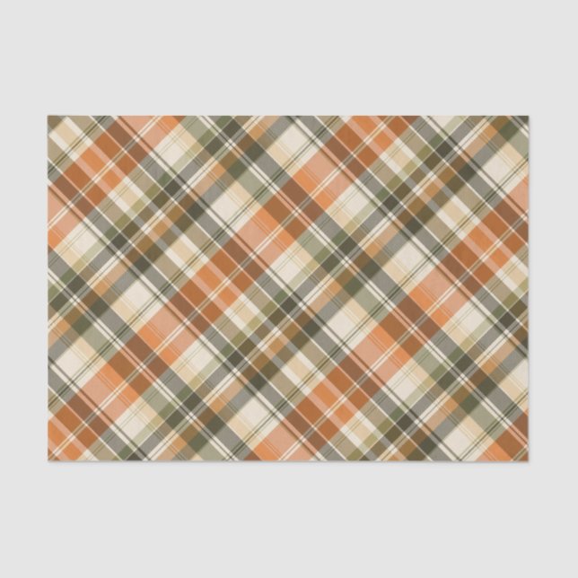 Papier Mousseline Plaid orange, vert et crème (Recto)