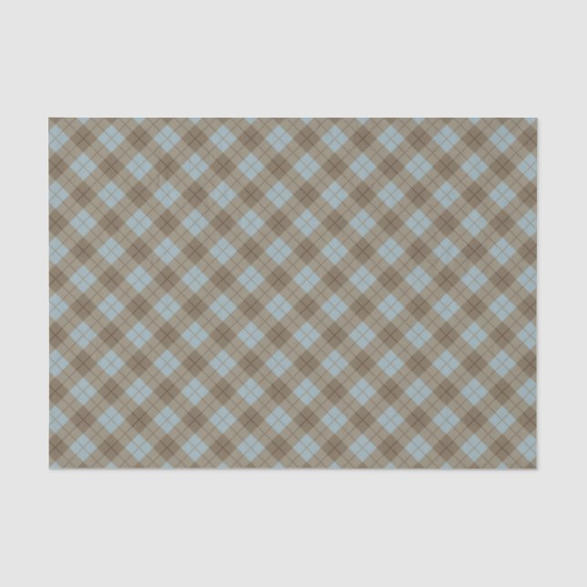Papier Mousseline Plaid polarisé dans le bleu et le brun (Recto)