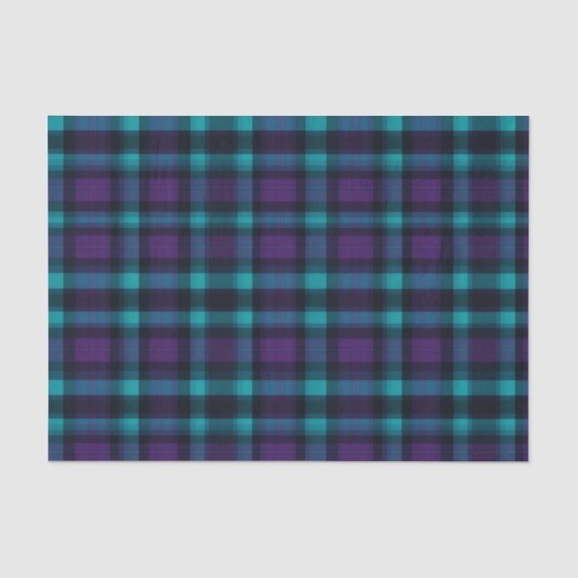 Papier Mousseline Plaid turquoise et violet (Recto)