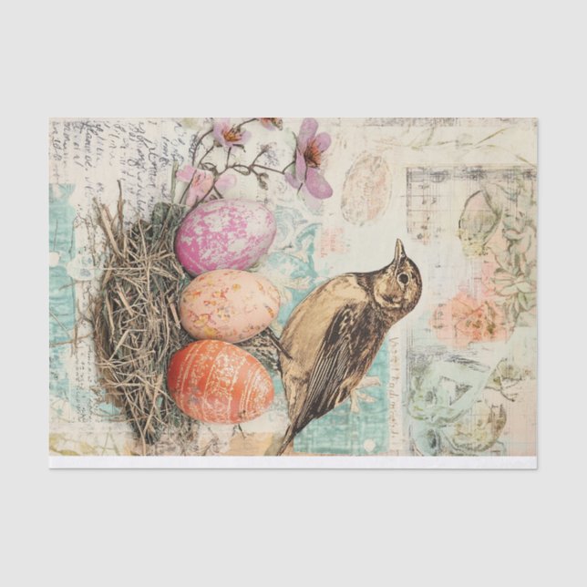 Papier Mousseline Plaisir du printemps : Oiseaux et Oeufs pour Pâque (Recto)