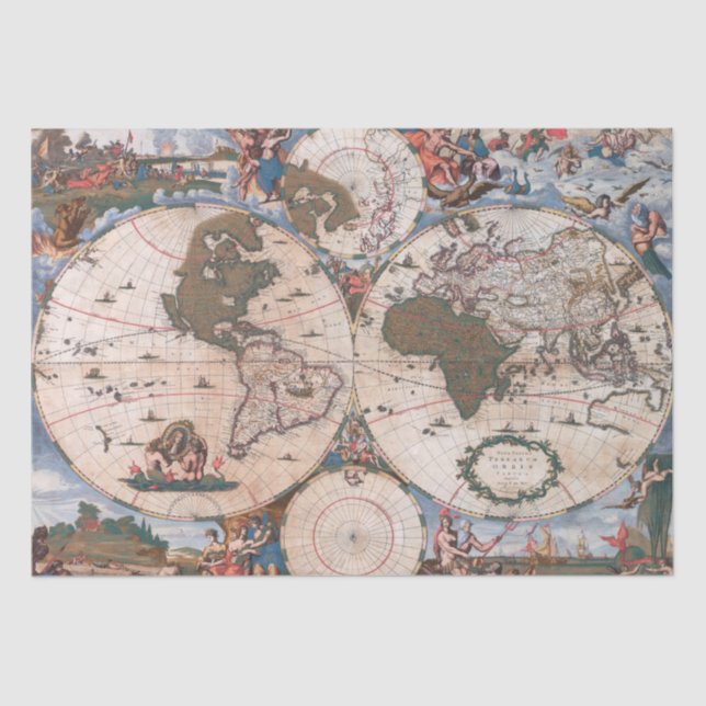 Papier Mousseline Plan du monde par Cornelis Danckerts (Recto)