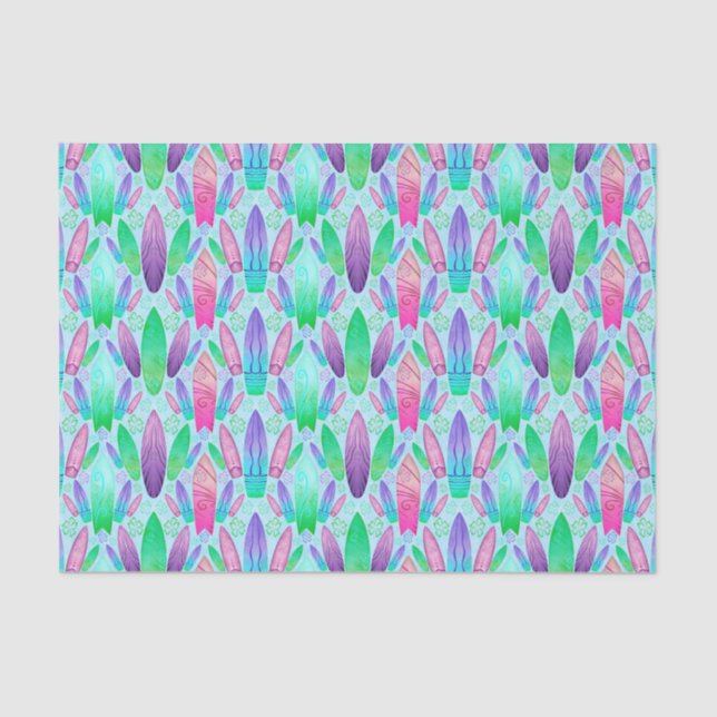 Papier Mousseline Planche de surf d'été rose et violet (Recto)