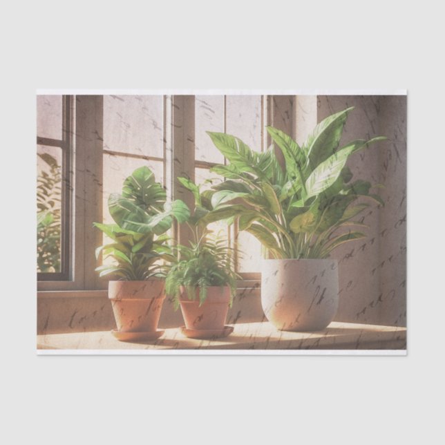 Papier Mousseline Plantes Ménages Par Une Fenêtre Découpage (Recto)