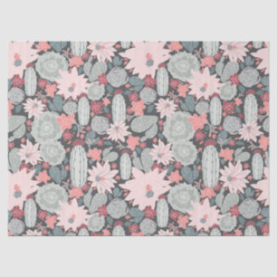 Papier Mousseline Plantes Succulents Et Motif Cactus En Vert Rose