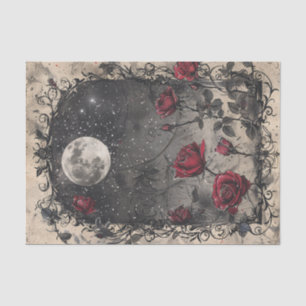 Papier Mousseline Pleine lune de fenêtre gothique Roses rouges