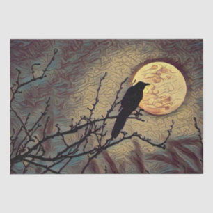 Papier Mousseline Pleine lune et corbeau Automne Automne peinture nu