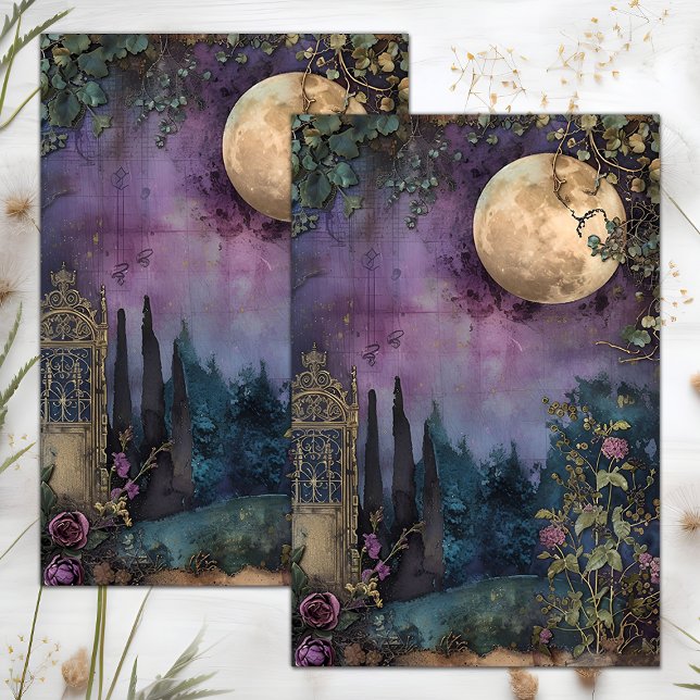 PAPIER MOUSSELINE PLEINE LUNE ET JARDIN DÉCOUPAGE TISSUE PAPIER (FULL MOON AND GARDEN DECOUPAGE TISSUE PAPER)
