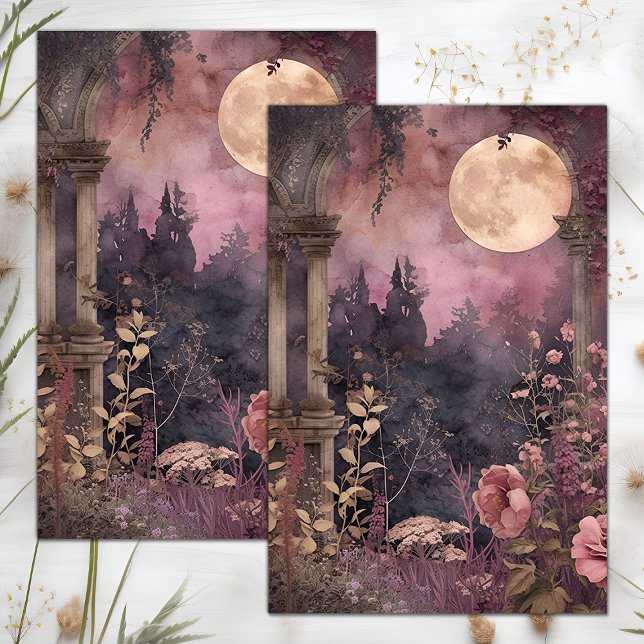 PAPIER MOUSSELINE PLEINE LUNE ET JARDIN DÉCOUPAGE TISSUE PAPIER (FULL MOON AND GARDEN DECOUPAGE TISSUE PAPER)