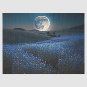 Papier Mousseline Pleine lune sur le champ bleu de fleurs Découpage