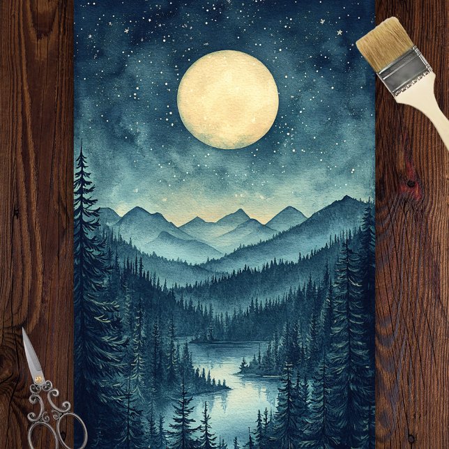 Papier Mousseline Pleine lune sur le découpage du paysage de montagn (Créateur téléchargé)