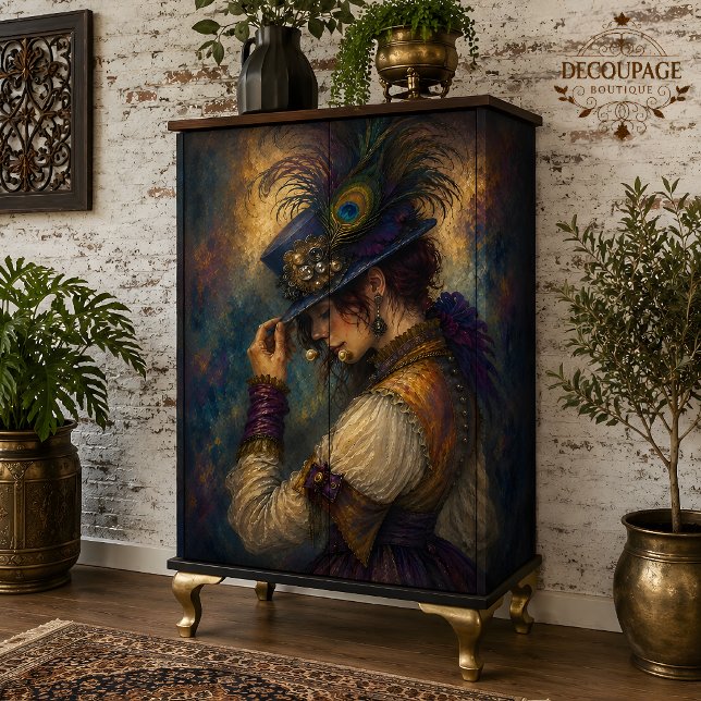 Papier Mousseline Plume de paon Dame victorienne découpage (Peacock Feather Victorian Lady Decoupage Tissue Paper)