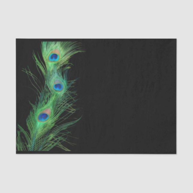 Papier Mousseline Plume verte et noire de paon (Recto)