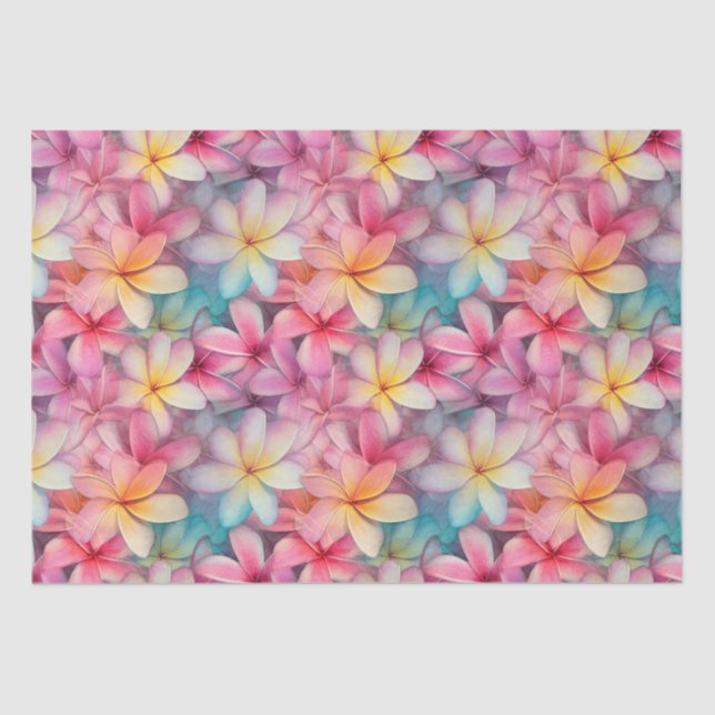 Papier Mousseline Plumeria tropicale colorée Frangipani (Recto)