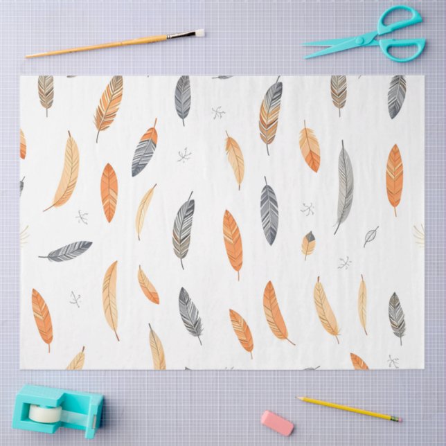 Papier Mousseline Plumes Collection Boho tendance de luxe (Artisanat)