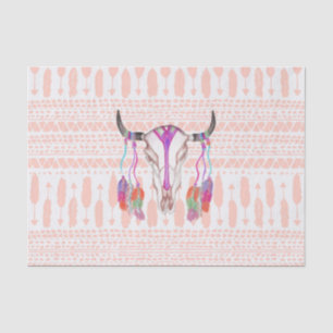 Papier Mousseline Plumes de crâne de Taureau d'aquarelle et Aztèque