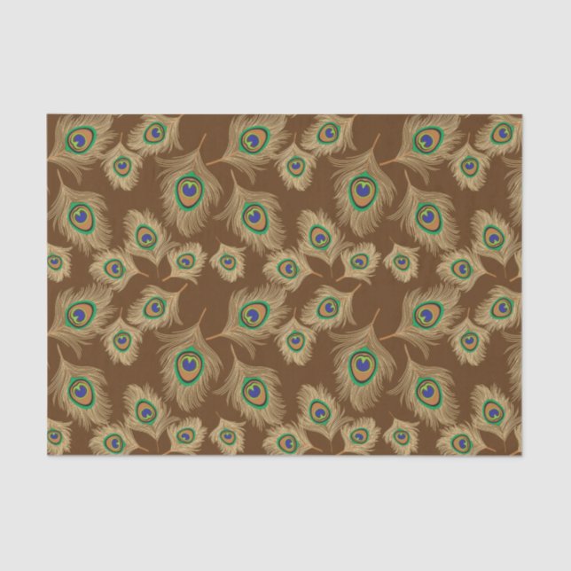 Papier Mousseline Plumes de paon beige au chocolat Brown (Recto)