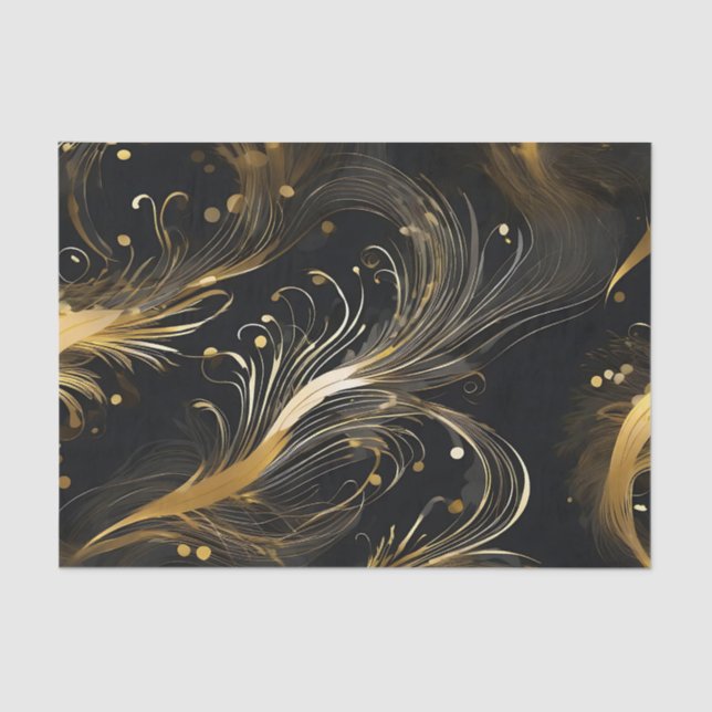 Papier Mousseline Plumes d'or en noir (Recto)