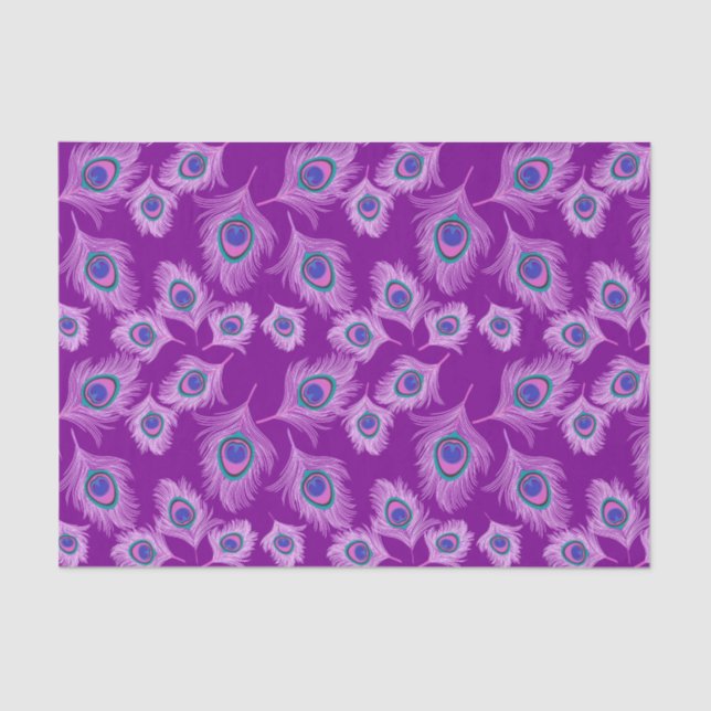 Papier Mousseline Plumes d'orchidée Peacock sur Amethyst violet (Recto)