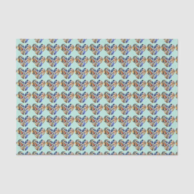 Papier Mousseline Plumes en forme de coeur Aquarelle Design (Recto)