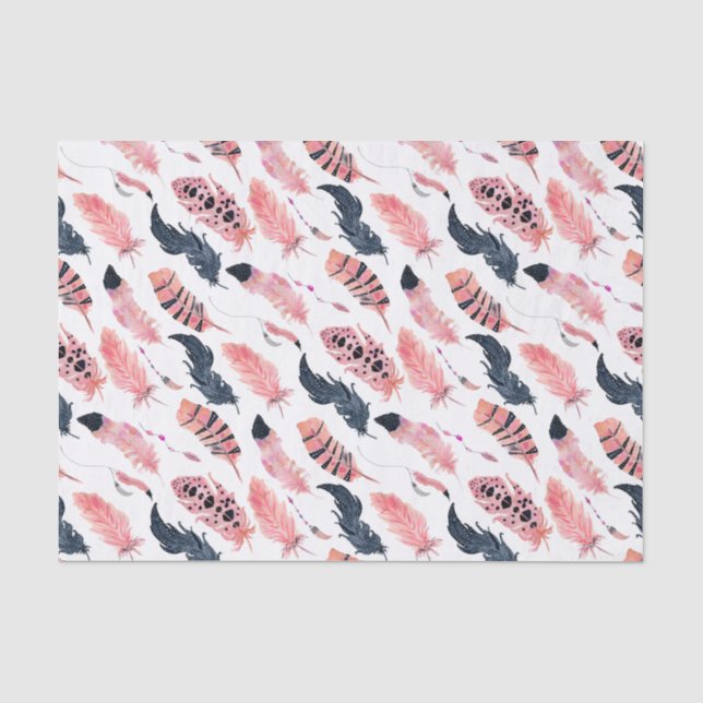 Papier Mousseline Plumes rose Boho (Recto)