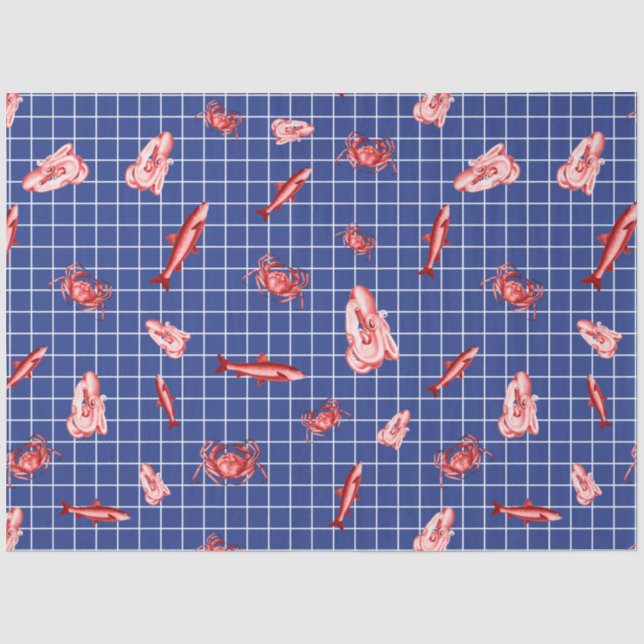 Papier Mousseline Plus Rouge et Marine Nautique Série Design 6 (Recto)