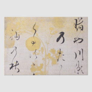 Papier Mousseline Poème asiatique Japonais Calligraphie Chrysanthemu