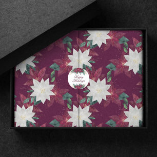 Papier Mousseline Poinsettia Bourgogne et Turquoise vacances d'hiver