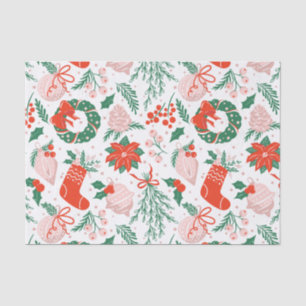 Papier Mousseline Poinsettia de Noël, baies et ornements