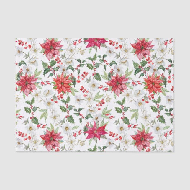 Papier Mousseline Poinsettia et Paperwhite Noël motif floral (Recto)