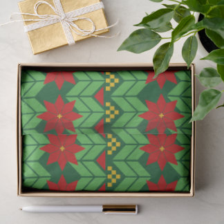 Papier Mousseline Poinsettia Flowers Red Gold and Green Holiday