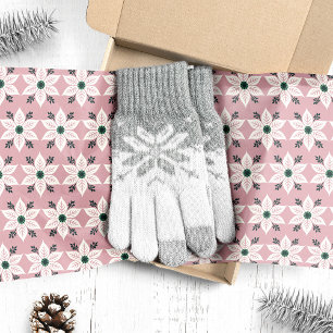 Papier Mousseline Poinsettias blancs sur Noël rose