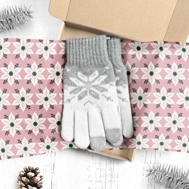 Papier Mousseline Poinsettias blancs sur Noël rose (Créateur téléchargé)
