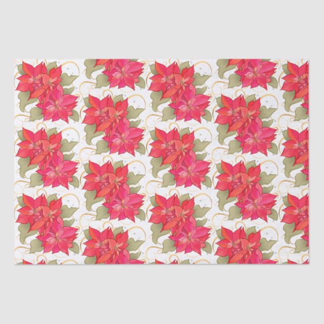Papier Mousseline Poinsettias de Noël classique Papier Tissu (Recto)