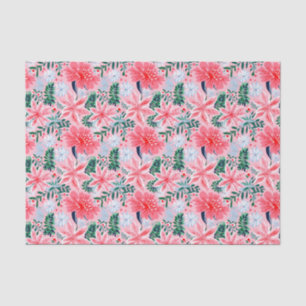Papier Mousseline Poinsettias de Noël rose et vert