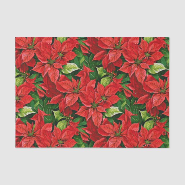Papier Mousseline Poinsettias et Holly Feuilles (Recto)