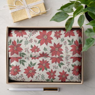 Papier Mousseline Poinsettias Rouge Clair