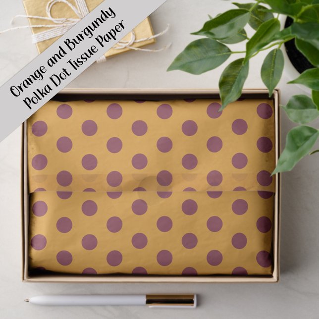 Papier Mousseline Pointe Bourgogne Orange (Orange and burgundy polka dot tissue paper)