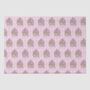 Papier Mousseline Pointe Polka de gâteaux roses et argentés