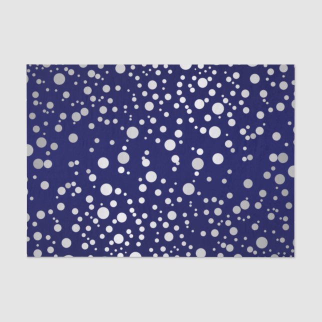 Papier Mousseline Points confetti bleu foncé et argent (Recto)