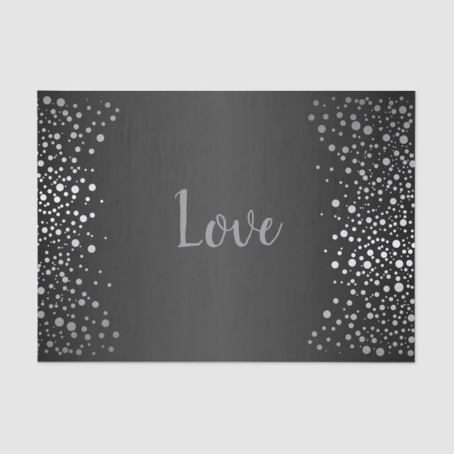 Papier Mousseline Points Confetti Noir et Argent (Recto)